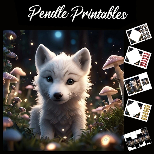 The White Wolf Cub 7x7 Card Kit. Matching Box, Gift Bauble,Tag
