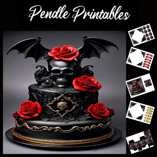A Gothic Cake 7x7 Card Kit. Matching Box, Gift Bauble,Tag