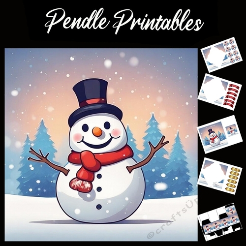 Christmas Cheer Snowman 7x7 Card Kit. Matching Box, Gift Bauble,Tag