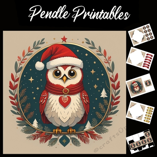 Retro Style Owl 7x7 Card Kit. Matching Box, Gift Bauble,Tag