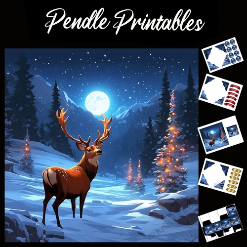 Full Moon Stag 7x7 Card Kit. Matching Box, Gift Bauble,Tag