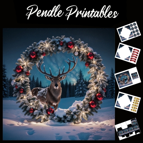 Twilight Stag 7x7 Card Kit. Matching Box, Gift Bauble,Tag