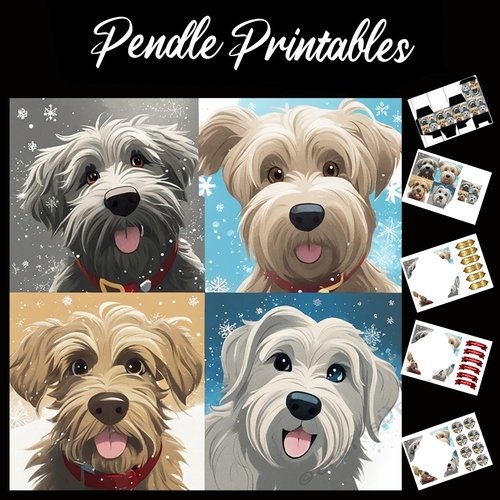 Four Cute Puppies 7x7 Card Kit. Matching Box, Gift Bauble,Tag
