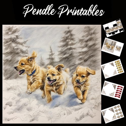 Last One Home. Puppy Card 7x7 Card Kit. Matching Box, Gift Bauble,Tag