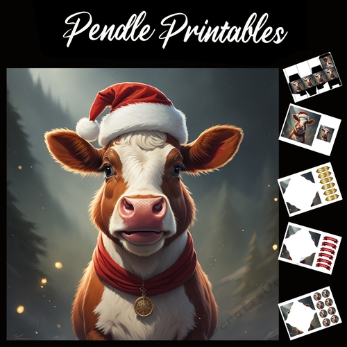 Gold Medallian Cow 7x7 Card Kit. Matching Box, Gift Bauble,Tag
