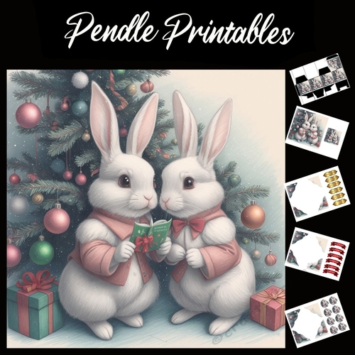 Two Cute Bunnies 7x7 Card Kit. Matching Box, Gift Bauble,Tag