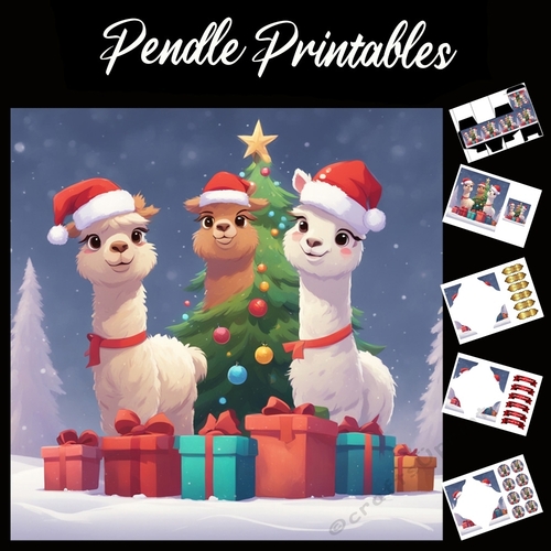 The Three Christmas Alpacas 7x7 Card Kit. Matching Box, Gift Bauble,Tag
