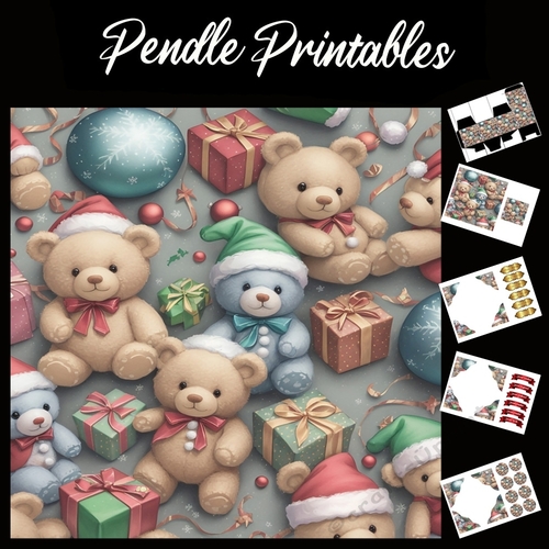 Babies Christmas Bears 7x7 Card Kit. Matching Box, Gift Bauble,Tag