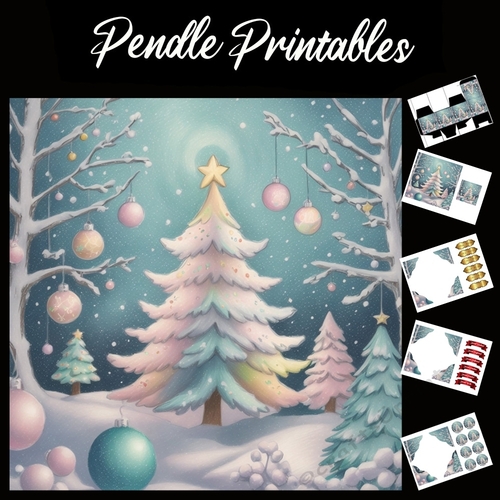 Candyfloss Christmas Tree 7x7 Card Kit. Matching Box, Gift Bauble,Tag