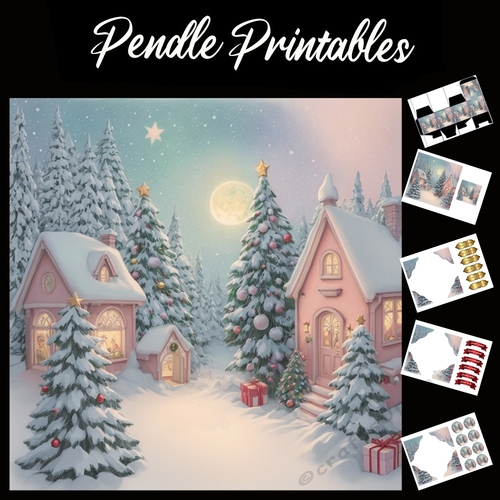 A Pink Christmas 7x7 Card Kit. Matching Box, Gift Bauble, Tag