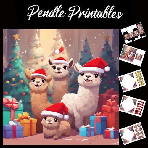Alpaca Family Christmas Time 7x7 Card Kit. Matching Box, Gift Bauble, Tag