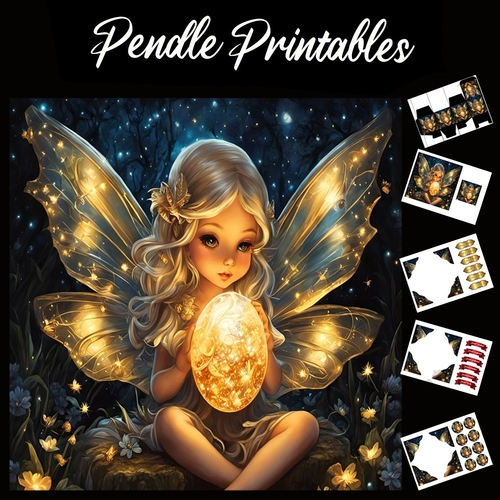 The Magical Golden Orb Fairy 7x7 Card Kit. Matching Box, Gift Bauble,Tag