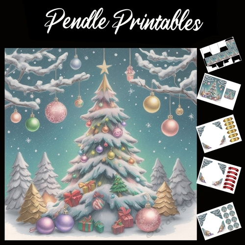 Christmas Tree Treats 7x7 Card Kit. Matching Box, Gift Bauble, Tag