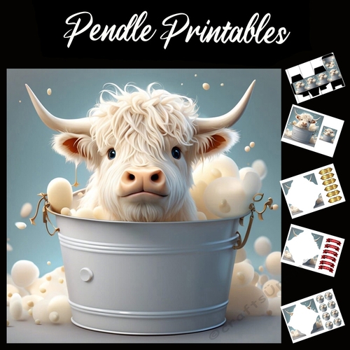 Baby Bulls Bubble Bathtime 7x7 Card Kit. Matching Box, Gift Bauble, Tag