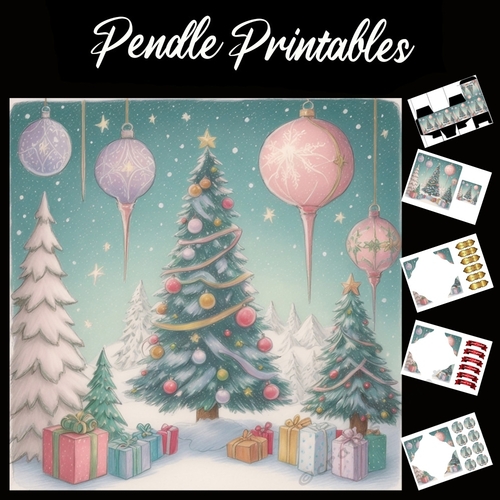 Trees And Baubles 7x7 Card Kit. Matching Box, Gift Bauble, Tag
