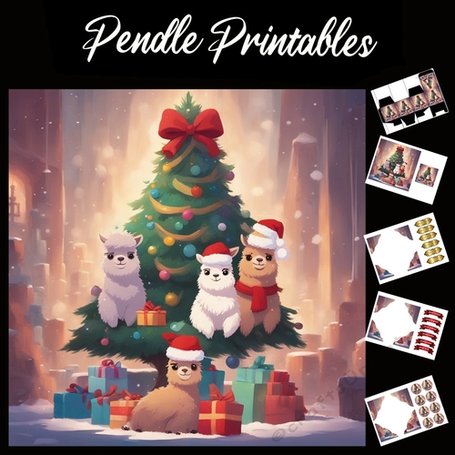 Hanging Around Alpacas 7x7 Card Kit. Matching Box, Gift Bauble, Tag
