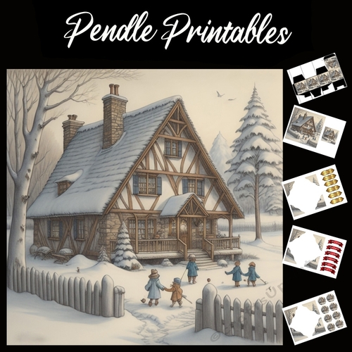 Childrens Fun In The Snow 7x7 Card Kit. Matching Box, Gift Bauble, Tag