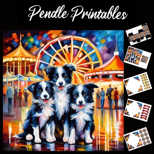 Fun At The Fair Collies 7x7 Card Kit. Matching Box, Gift Bauble, Tag