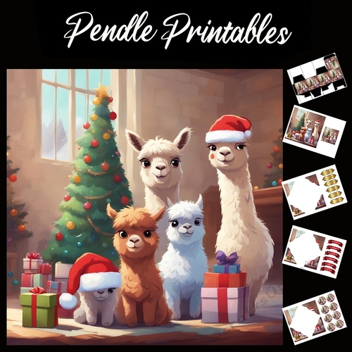 Alpacas Christmas Photo 7x7 Card Kit. Matching Box, Gift Bauble, Tag