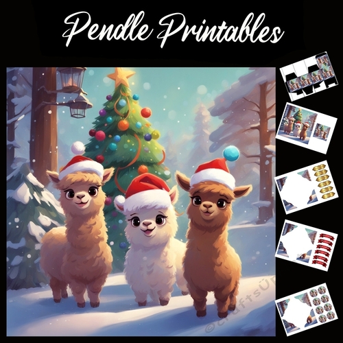 The Three Alpacas 7x7 Card Kit. Matching Box, Gift Bauble, Tag
