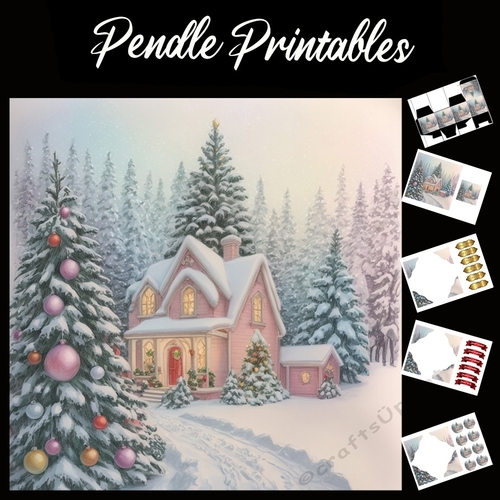 Woodland Christmas Pink Home 7x7 Card Kit. Matching Box, Gift Bauble, Tag