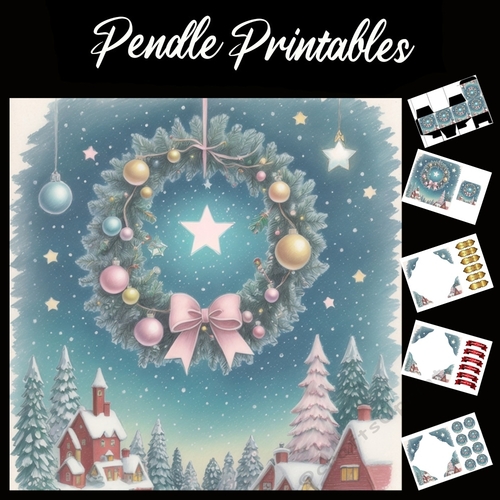 The Wreath And The Star 7x7 Card Kit. Matching Box, Gift Bauble, Tag