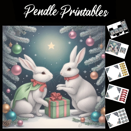 Magic Trick Rabbits 7x7 Card Kit. Matching Box, Gift Bauble,Tag