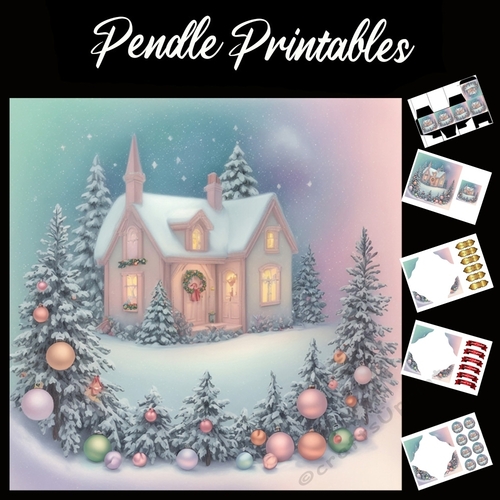 Candy Pink House 7x7 Card Kit. Matching Box, Gift Bauble,Tag