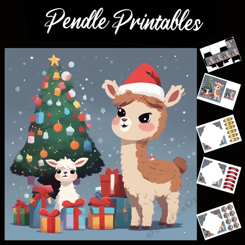 Little Alpacas Christmas 7x7 Card Kit. Matching Box, Gift Bauble,Tag