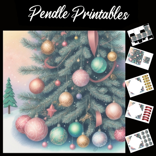 Decorated Tree 7x7 Card Kit. Matching Box, Gift Bauble,Tag