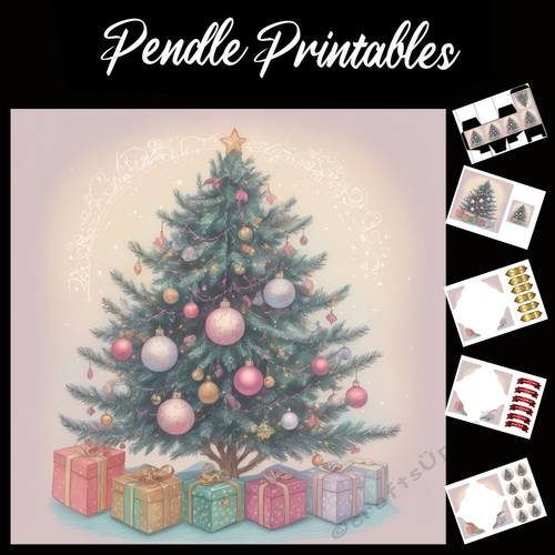 Presents Under The Tree 7x7 Card Kit. Matching Box, Gift Bauble,Tag