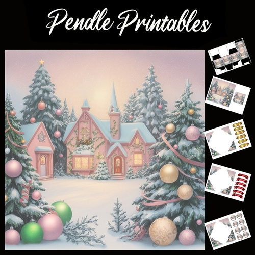 Little Christmas Chapel 7x7 Card Kit. Matching Box, Gift Bauble,Tag