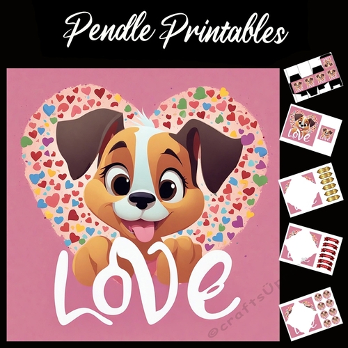 Puppy Love 7x7 Card Kit. Matching Box, Gift Bauble,Tag