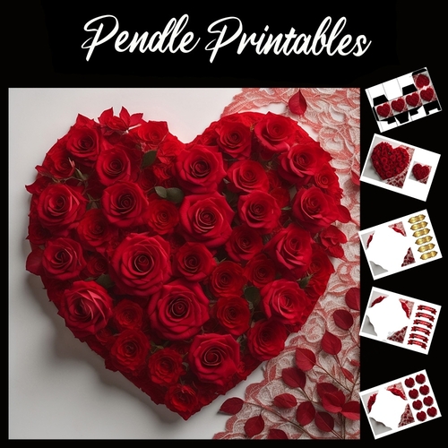 Heart Of Roses 7x7 Card Kit. Matching Box, Gift Bauble,Tag