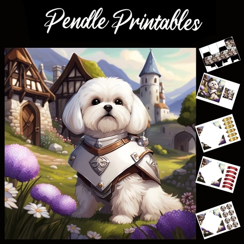 Castle Keeper Puppy 7x7 Card Kit. Matching Box, Gift Bauble,Tag