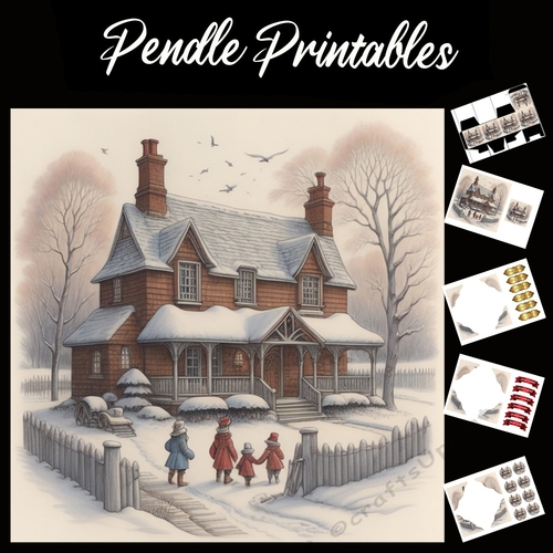 Winterland Fun 7x7 Card Kit. Matching Box, Gift Bauble,Tag