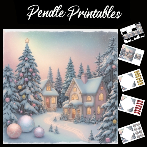 Pretty Pink Homes 7x7 Card Kit. Matching Box, Gift Bauble,Tag