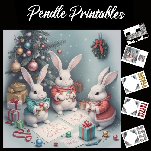 Christmas Day Playtime 7x7 Card Kit. Matching Box, Gift Bauble,Tag