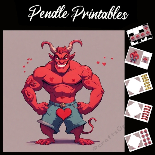 Humerous Tattooed Muscle Horny Devil 7x7 Card Kit. Matching Box, Gift Bauble,Tag