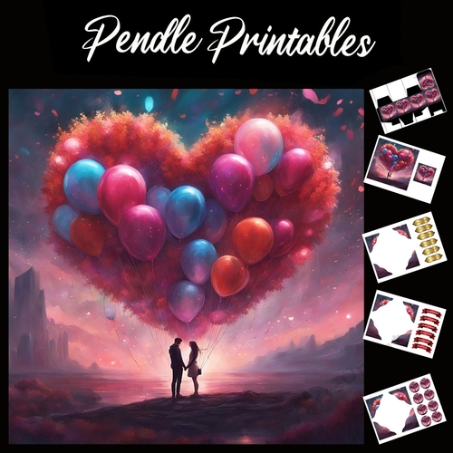 Love Under The Balloons 7x7 Card Kit. Matching Box, Gift Bauble,Tag