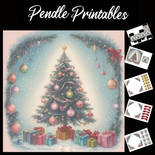 The Tree And The Gifts 7x7 Card Kit. Matching Box, Gift Bauble,Tag