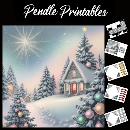 House On The Hill Star 7x7 Card Kit. Matching Box, Gift Bauble,Tag
