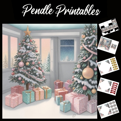 Pretty Presents Tree 7x7 Card Kit. Matching Box, Gift Bauble,Tag