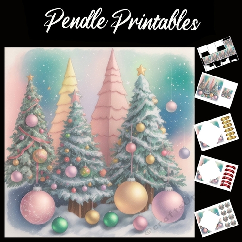 The Three Christmas Trees 7x7 Card Kit. Matching Box, Gift Bauble,Tag