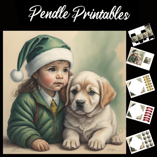 Young Girl And Labrador Puppy 7x7 Card Kit. Matching Box, Gift Bauble,Tag