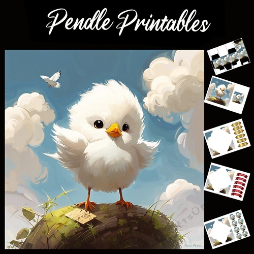 The Cute Fluffy Chick 7x7 Card Kit. Matching Box, Gift Bauble,Tag