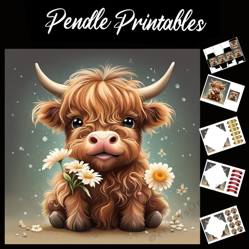 Daisy The Cutest Cow 7x7 Card Kit. Matching Box, Gift Bauble,Tag