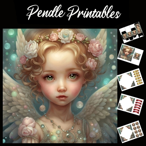 Pretty Girl Fairy/Angel 7x7 Card Kit. Matching Box, Gift Bauble,Tag