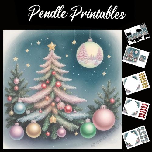 The Bauble Moon Christmas Tree 7x7 Card Kit. Matching Box, Gift Bauble,Tag