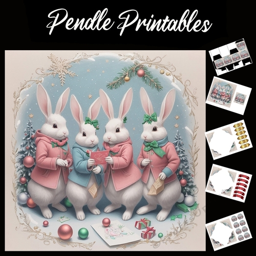 Following The Instructions Rabbits 7x7 Card Kit. Matching Box, Gift Bauble,Tag